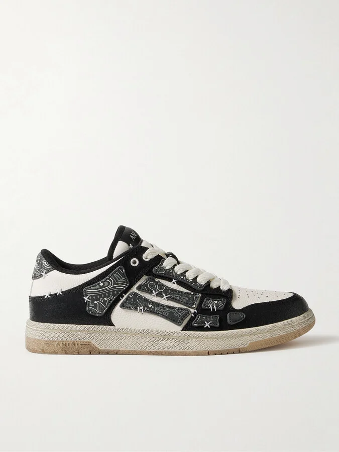 Skel-Top Appliquéd Leather and Bandana-Print Canvas Sneakers