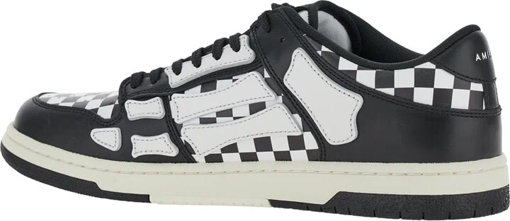'skel Top Low' Black And White Bi-color Sneakers With Skeleton Patch With Check Motif In Leather Man - Image 3