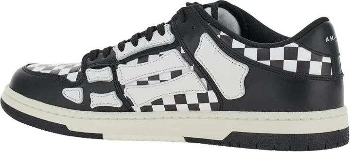 'Skel Top Low' Black And White Bi-Color Sneakers With Skeleton Patch With Check Motif In Leather Man - Image 3