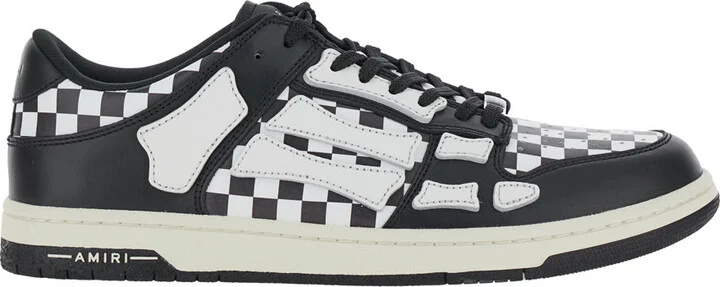 'skel Top Low' Black And White Bi-color Sneakers With Skeleton Patch With Check Motif In Leather Man