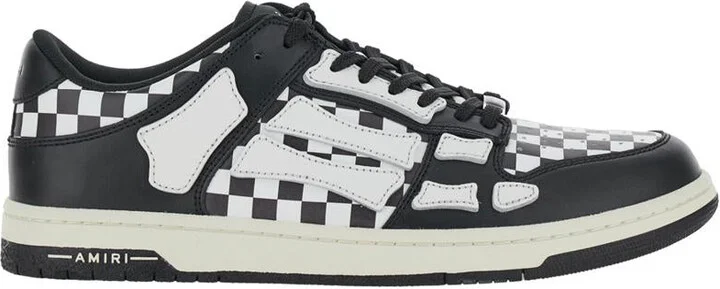 'Skel Top Low' Black And White Bi-Color Sneakers With Skeleton Patch With Check Motif In Leather Man