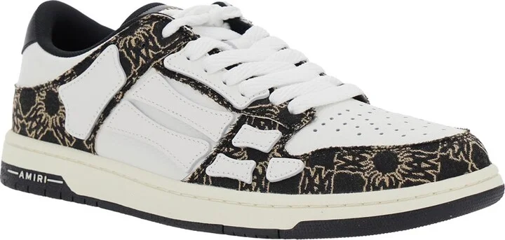 'skel Top Low' Black Sneaker With Skeleton Applications And All-over Logo Print In Leather Man - Image 2