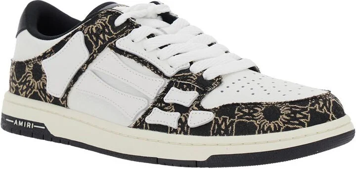 'Skel Top Low' Black Sneaker With Skeleton Applications And All-Over Logo Print In Leather Man