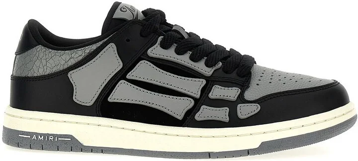 'Skel Top Low' Black Sneakers With Skeleton Patch In Leather Man