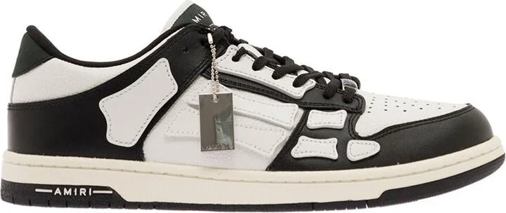 'Skel Top Low' White And Black Sneakers With Skeleton Patch In Leather Man