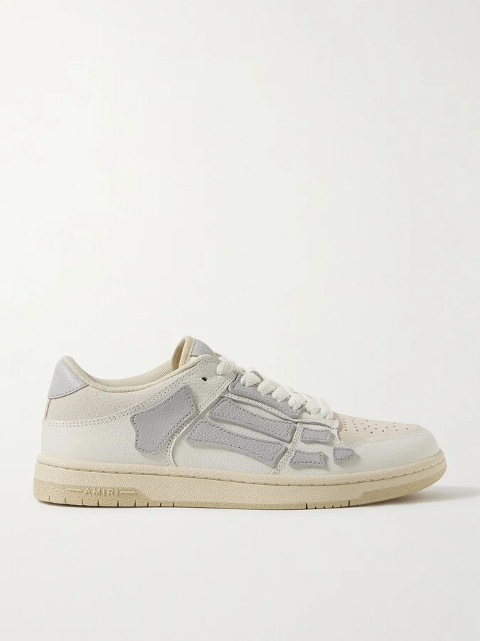 Skel-Top Suede-Trimmed Appliquéd Leather Sneakers