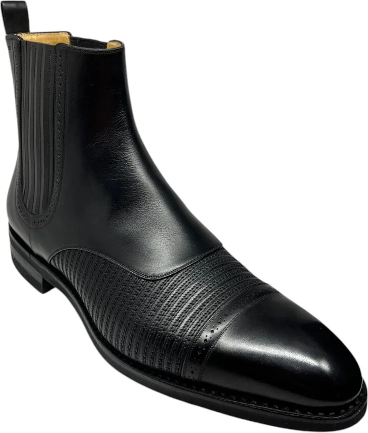 Skirian 6239825 Men's Black Calf Plain Leather Chelsea Boots
