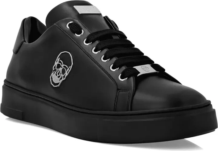 Skull-appliqué leather sneakers - Image 2
