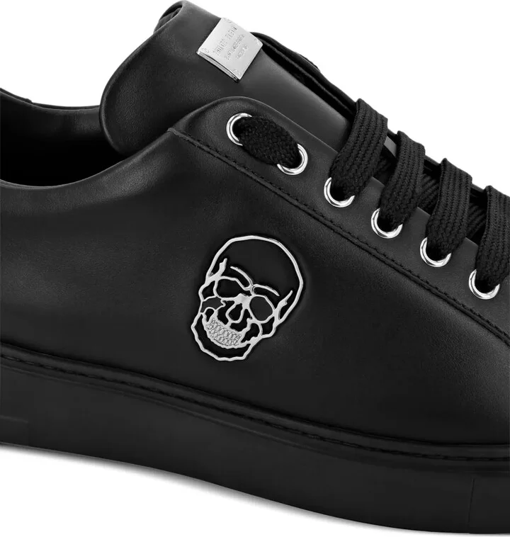 Skull-appliqué leather sneakers - Image 4