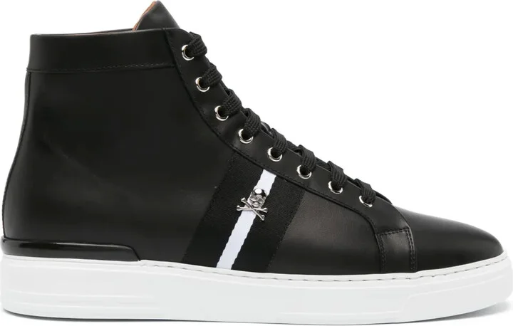 Skull-Charm Leather Sneakers