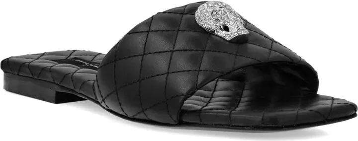 Skull-Embellished Quilted Leather Slides - Image 2