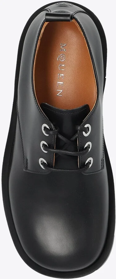 Skull-Embossed Leather Derby Shoes - Image 3
