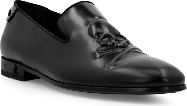 Skull-Embossed Leather Loafers - Image 2