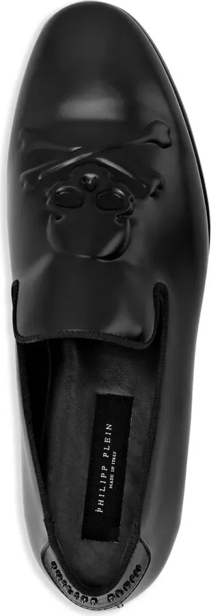 Skull-Embossed Leather Loafers - Image 3