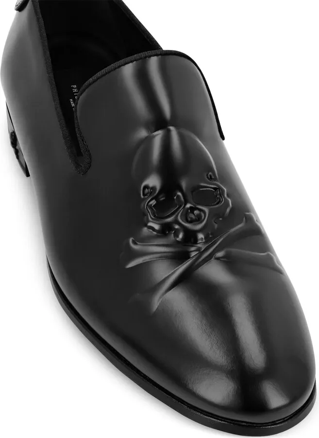 Skull-Embossed Leather Loafers - Image 4
