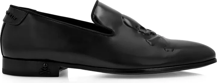 Skull-Embossed Leather Loafers