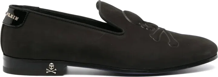 Skull-Embroidered Suede Loafers