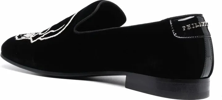 Skull-Embroidered Velvet Loafers - Image 3