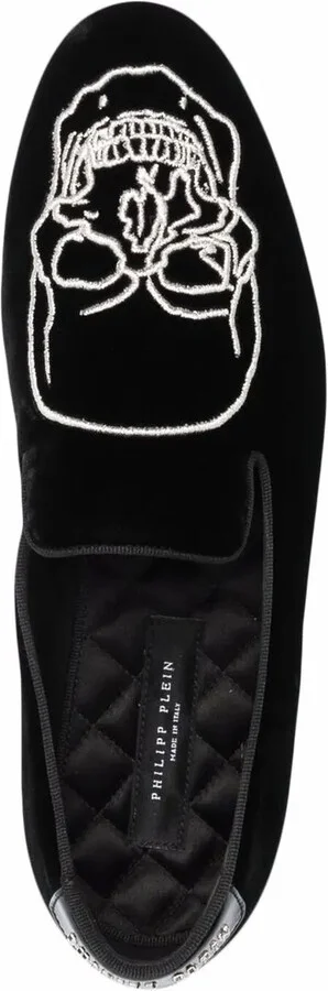 Skull-Embroidered Velvet Loafers - Image 4