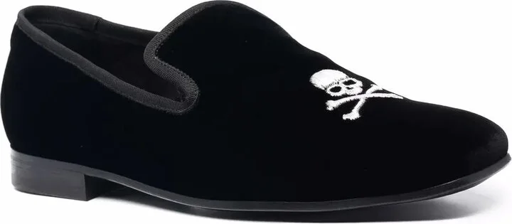 Skull Embroidery Velvet Loafers - Image 2