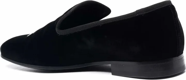 Skull Embroidery Velvet Loafers - Image 3