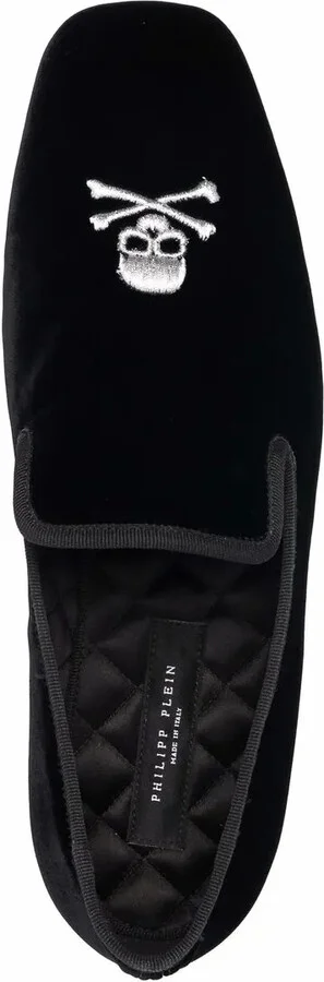 Skull Embroidery Velvet Loafers - Image 4