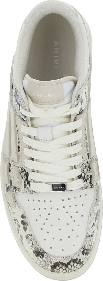 'skull' Grey Low Top Sneakers With Skull Patch In Snake Printed Leather Man - Image 4