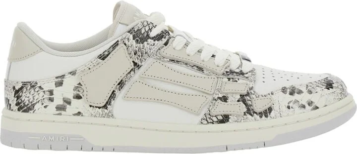 'skull' Grey Low Top Sneakers With Skull Patch In Snake Printed Leather Man