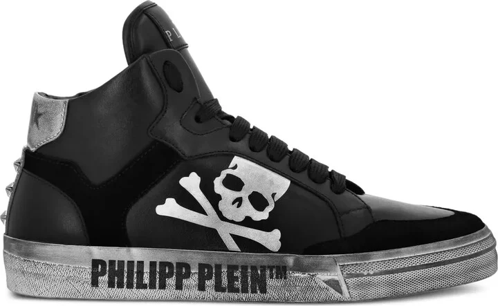 Skull-Motif Hi-Top Sneakers