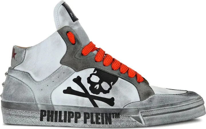 Skull-Motif Hi-Top Sneakers