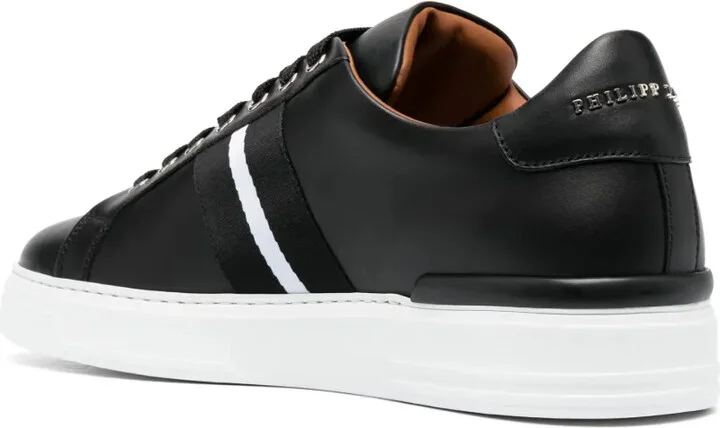 Skull-Plaque Striped Low-Top Sneakers - Image 3