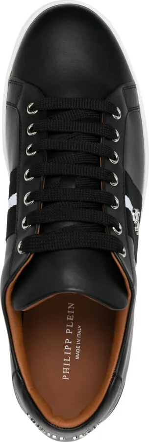 Skull-Plaque Striped Low-Top Sneakers - Image 4