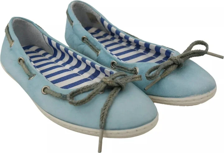 Sky Blue Suede Lace Bow Loafers Ballet Flat Women's Shoes (Pre-Owned) - Image 3