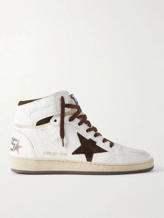 Sky Star Distressed Leather High-Top Sneakers