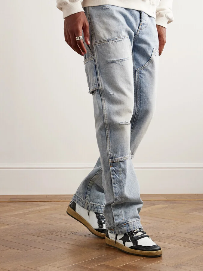 Sky Star Suede-Trimmed Distressed Leather High-Top Sneakers - Image 2