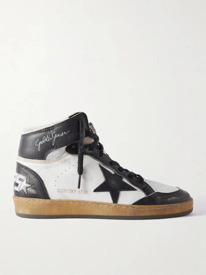 Sky Star Suede-Trimmed Distressed Leather High-Top Sneakers