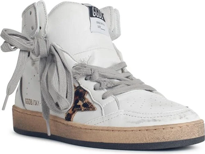 ' Sky-star' White Leather Sneakers With Ankle Signature And Leo Pony Hair Inserts - Image 2