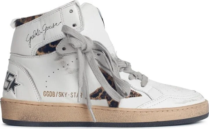 ' Sky-star' White Leather Sneakers With Ankle Signature And Leo Pony Hair Inserts