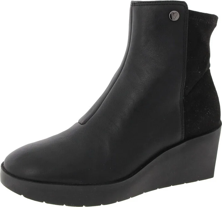 Skylar Womens Leather Mixed Media Wedge Boots