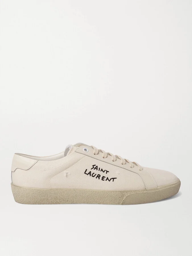 SL/06 Court Classic Leather-Trimmed Logo-Embroidered Distressed Canvas Sneakers