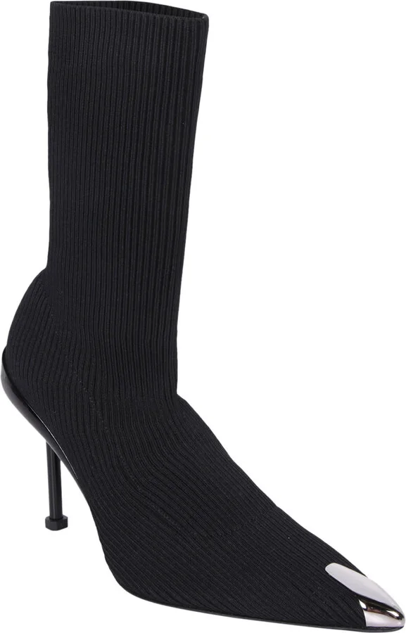 Slash Knitted Blakc Ankle Boots - Image 2