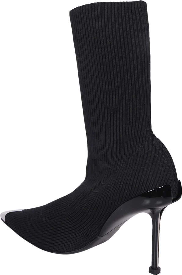 Slash Knitted Blakc Ankle Boots - Image 3