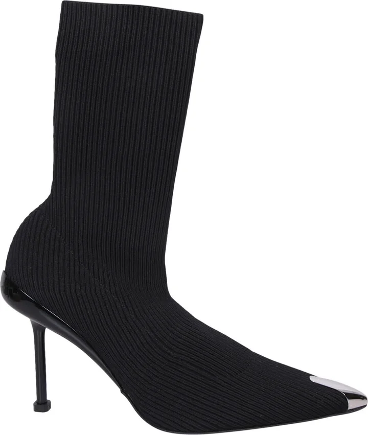 Slash Knitted Blakc Ankle Boots