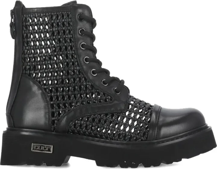 Slash woven lace-up boots