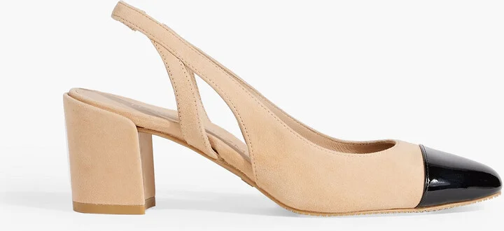 Sleek 50 suede and patent-leather slingback pumps