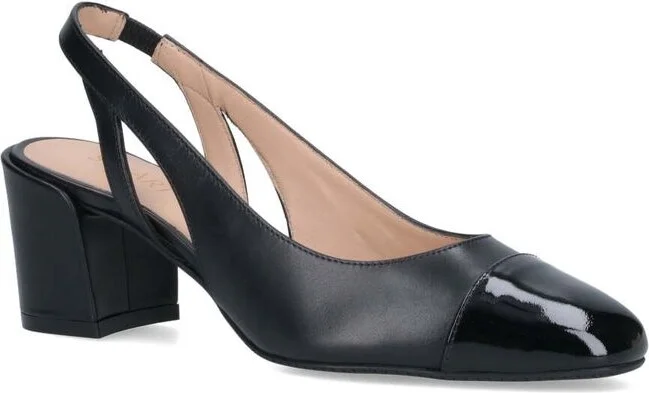 'Sleek' Black Slingback Pumps With Block Heel In Leather Woman - Image 2