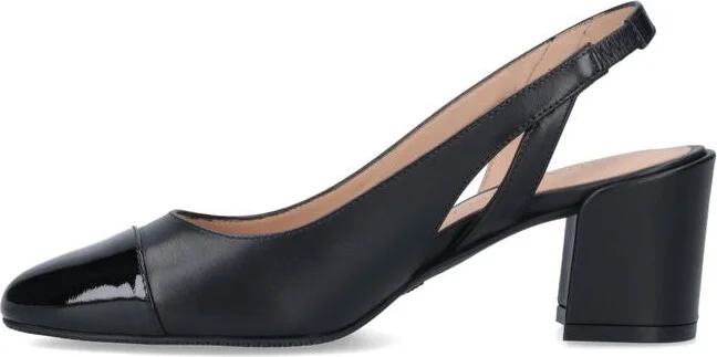 'Sleek' Black Slingback Pumps With Block Heel In Leather Woman - Image 3