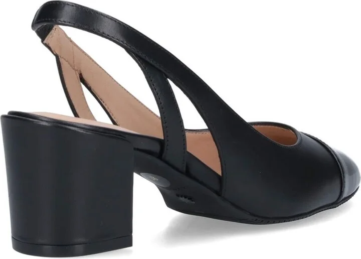 'Sleek' Black Slingback Pumps With Block Heel In Leather Woman - Image 4