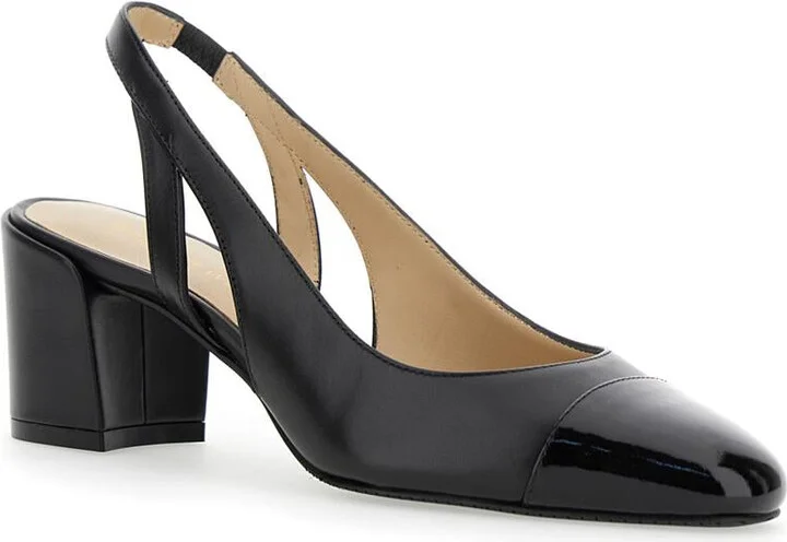 'Sleek' Black Slingback Pumps With Block Heel In Leather Woman - Image 2