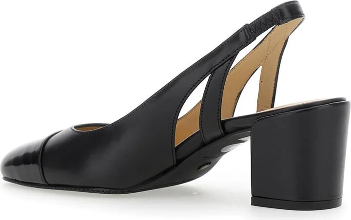 'Sleek' Black Slingback Pumps With Block Heel In Leather Woman - Image 3